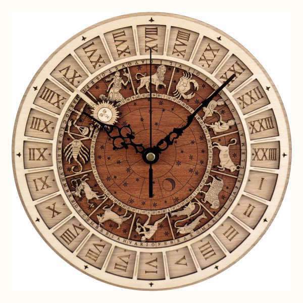 Dřevěné astrologické hodiny znamení zvěrokruhu