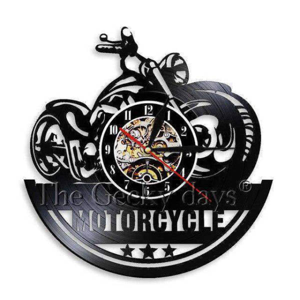 Hodiny z vinylové desky motiv motorka