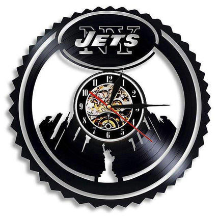 Černé vinylové hodiny s logem NY Jets