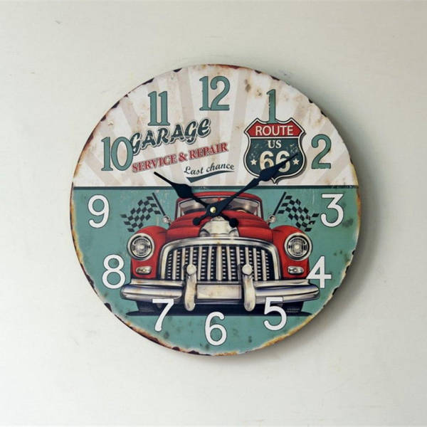 Retro hodiny do garáže Route 66