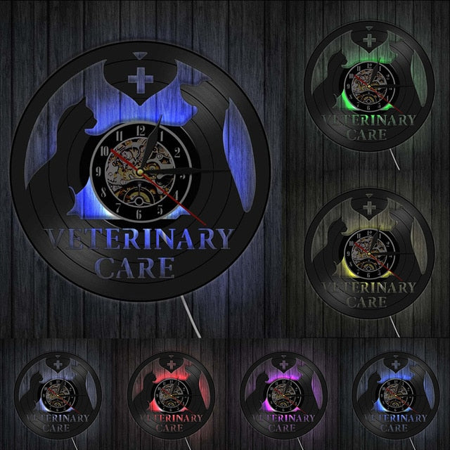 Vinylové hodiny pro veterináře kočka pes
